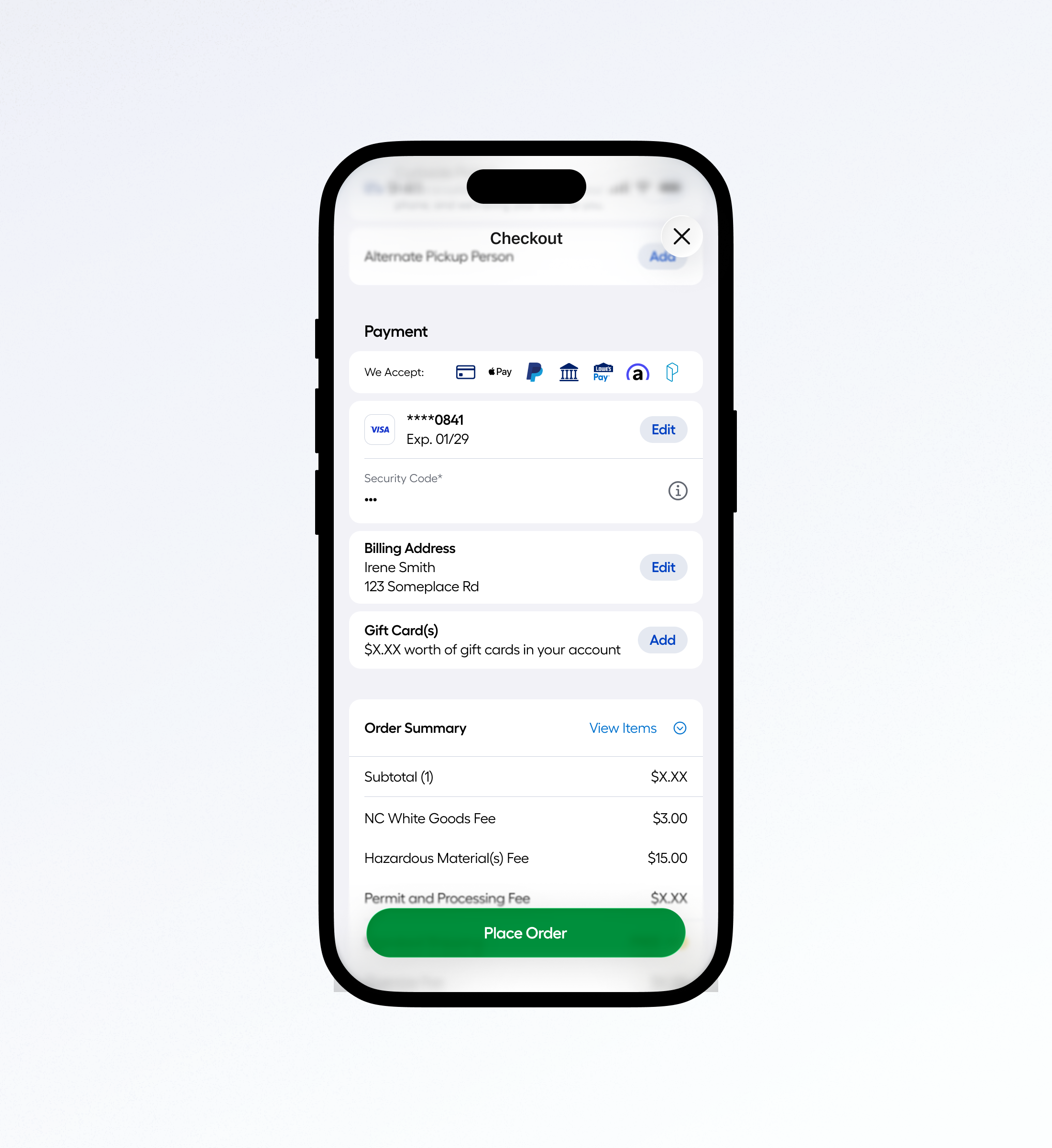 iOS payment screen